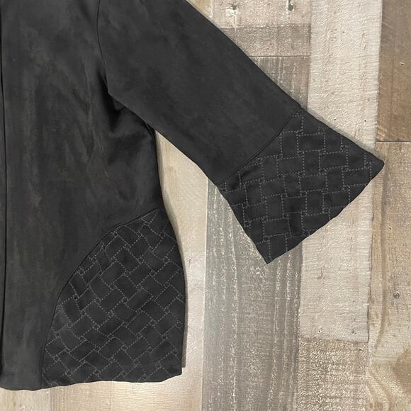 Ali Miles Women’s Black Button-Front Faux Suede Leather Quilted Trim Jacket sz M - Picture 11 of 13